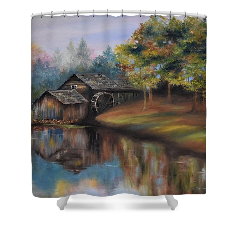 Mabry Mill Shower Curtain featuring the painting Mabry Mill by Rachel Lawson
