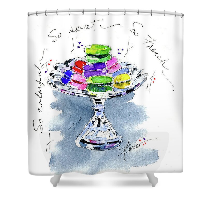 Cookies Shower Curtain featuring the painting Macarons on Crystal by Adele Bower