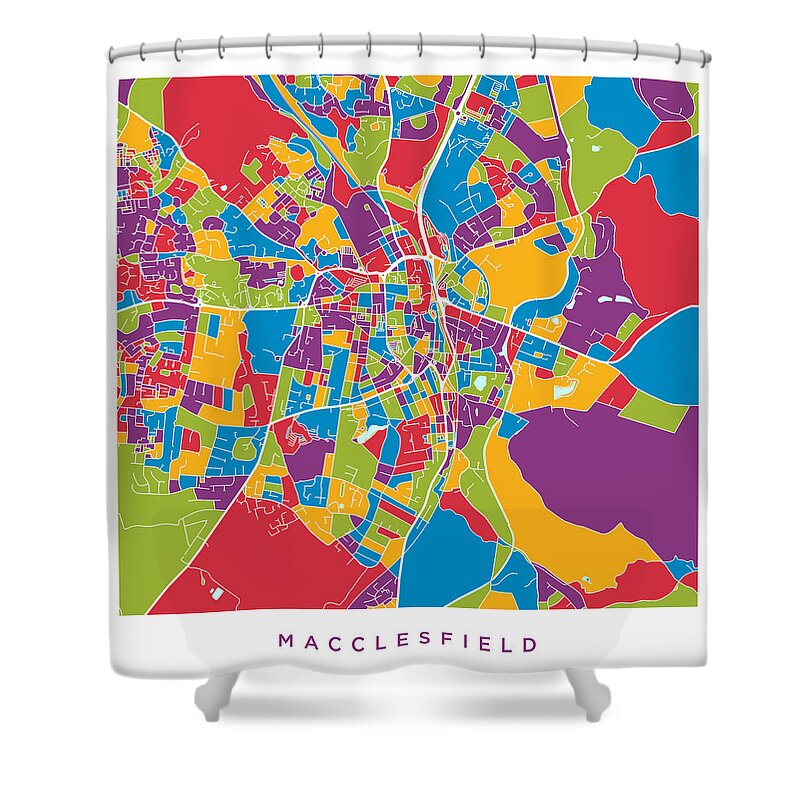 Macclesfield City Map Shower Curtain featuring the digital art Macclesfield City Map by Michael Tompsett