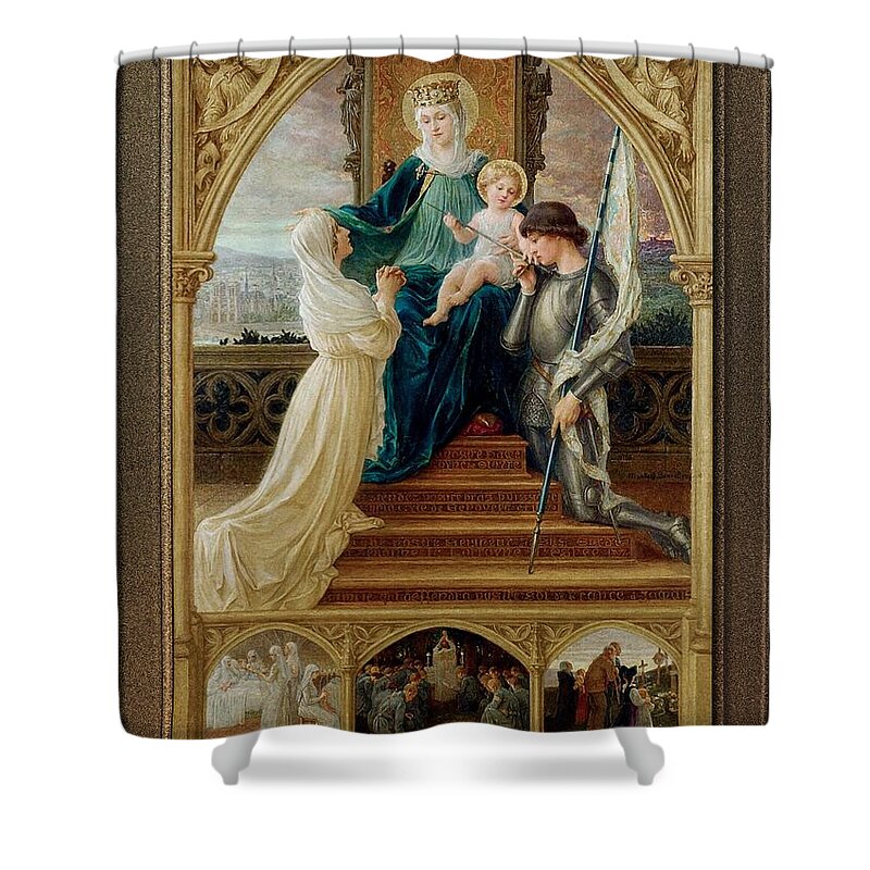 Madonna And Child Shower Curtain featuring the painting Madonna and Child Seated Between St. Genevieve and Joan Of Arc by Elisabeth Sonrel by Rolando Burbon