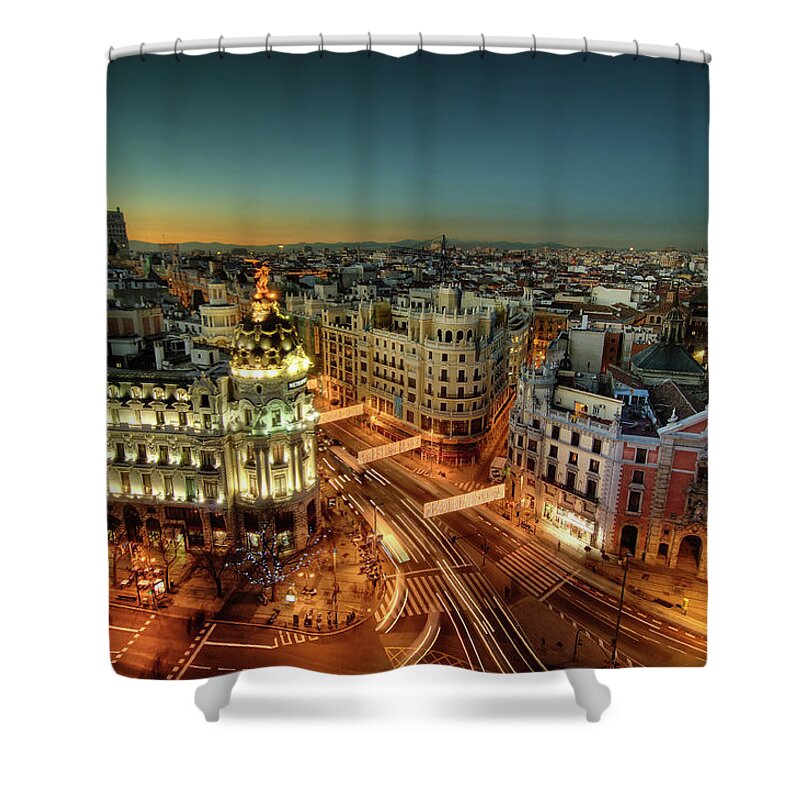 Celebration Shower Curtain featuring the photograph Madrid Cityscape by Photo By Cuellar