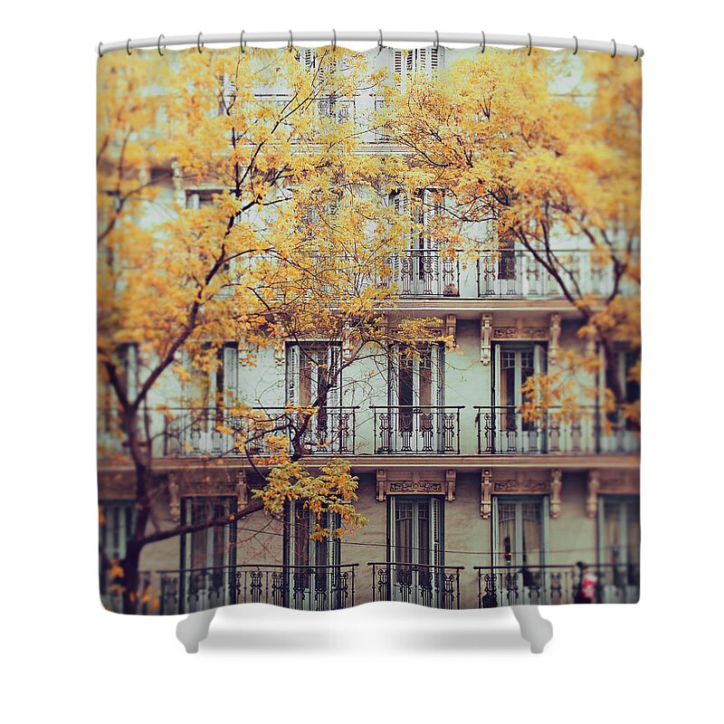 Tranquility Shower Curtain featuring the photograph Madrid Facade In Late Autumn by Julia Davila-lampe