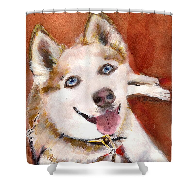 Blue-eyed Shower Curtain featuring the painting Maggie by Susan Blackaller-Johnson