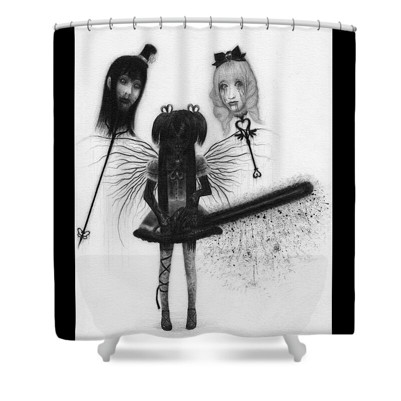 Horror Shower Curtain featuring the drawing Magical Girl Bloody Nightmare - Artwork by Ryan Nieves