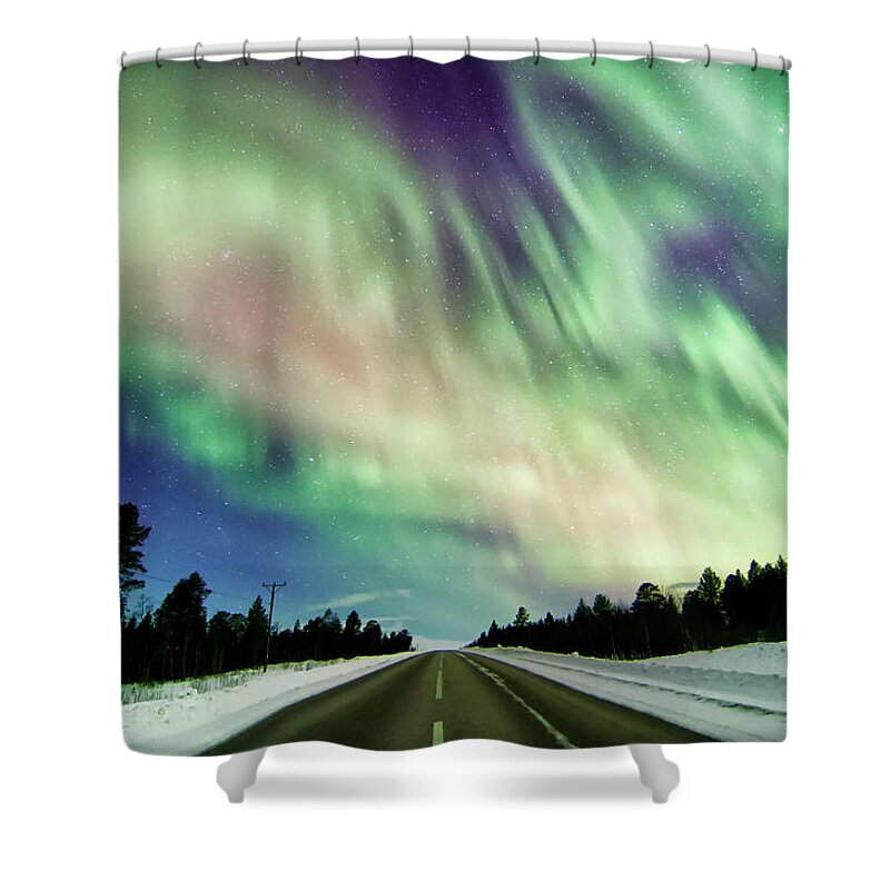 Snow Shower Curtain featuring the photograph Magnetic Road by Ajliikala