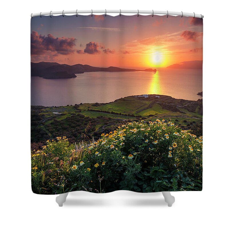 Aegean Sea Shower Curtain featuring the photograph Magnificent Greek Sunset by Evgeni Dinev