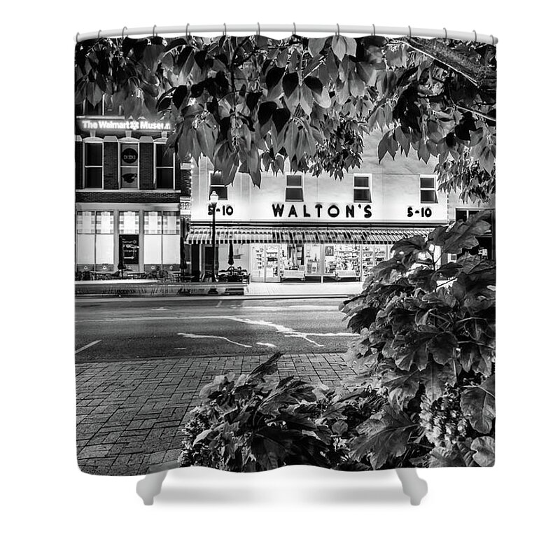 America Shower Curtain featuring the photograph Main Street USA - Bentonville Arkansas Town Square Monochrome by Gregory Ballos