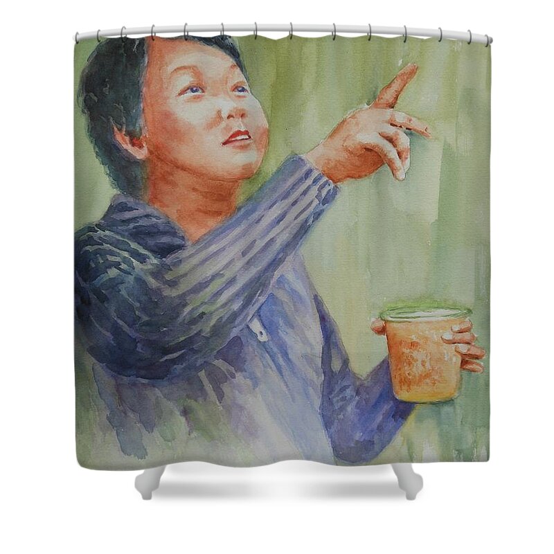Thaiand Shower Curtain featuring the painting Making a Point by Barbara Parisien