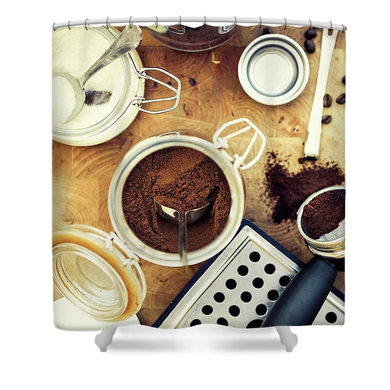 Sugar Shower Curtain featuring the photograph Making Coffee by Chang