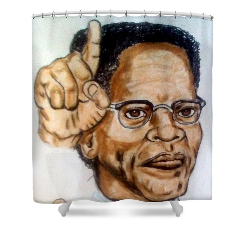 Blak Art Shower Curtain featuring the drawing Malcolm X by Joedee