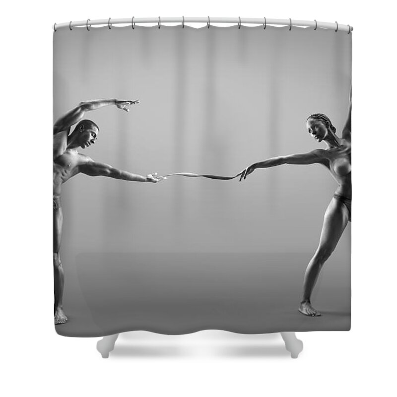 Young Men Shower Curtain featuring the photograph Male And Female Dancer Connected Through by Jonathan Knowles