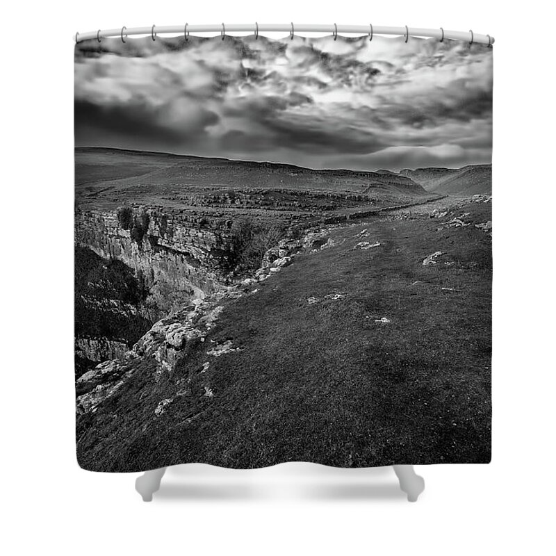 Malham Cove Shower Curtain featuring the mixed media Malham Cove by Smart Aviation