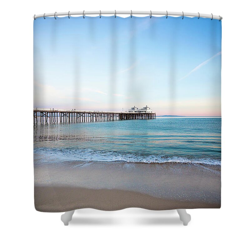 Tranquility Shower Curtain featuring the photograph Malibu Pier Sunset by Lee Pettet