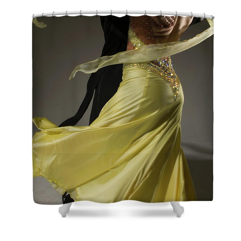 Caucasian Ethnicity Shower Curtain featuring the photograph Man And Woman Ballroom Dancing, Low by Pm Images