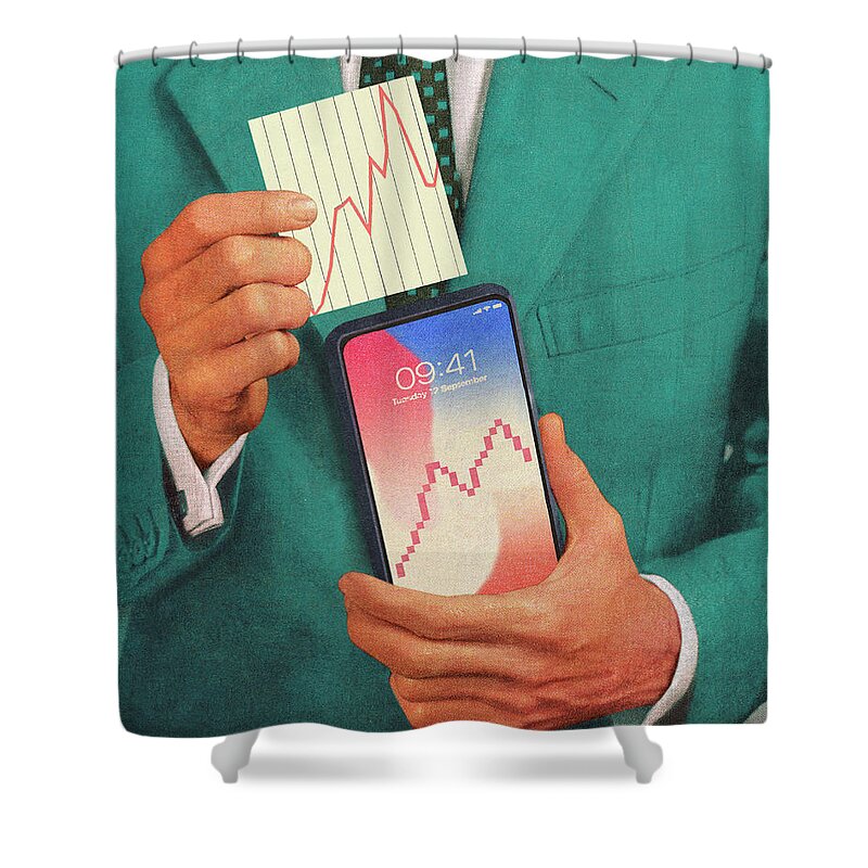 Accessories Shower Curtain featuring the drawing Man Holding a Cellphone by CSA Images