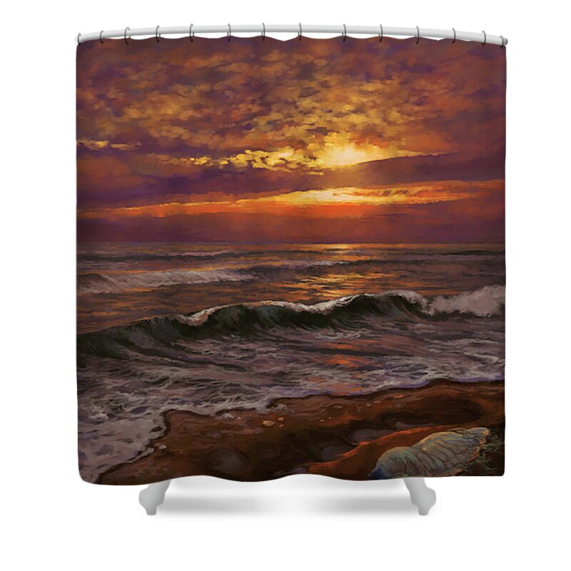 Jellyfish Shower Curtain featuring the painting Man of War by Hans Neuhart
