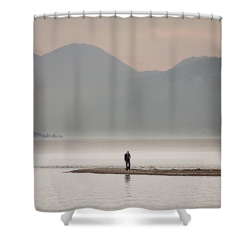 People Shower Curtain featuring the photograph Man On A Lake And Fog by Look Me Luck Photography