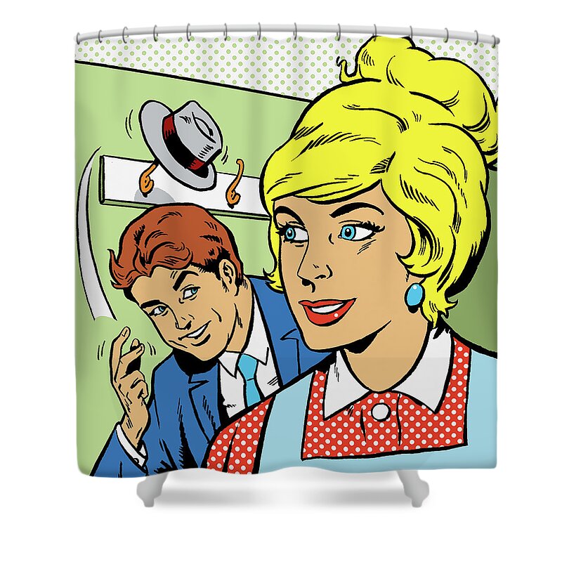 Expertise Shower Curtain featuring the digital art Man Showing Off Behind A Woman By by John Richardson