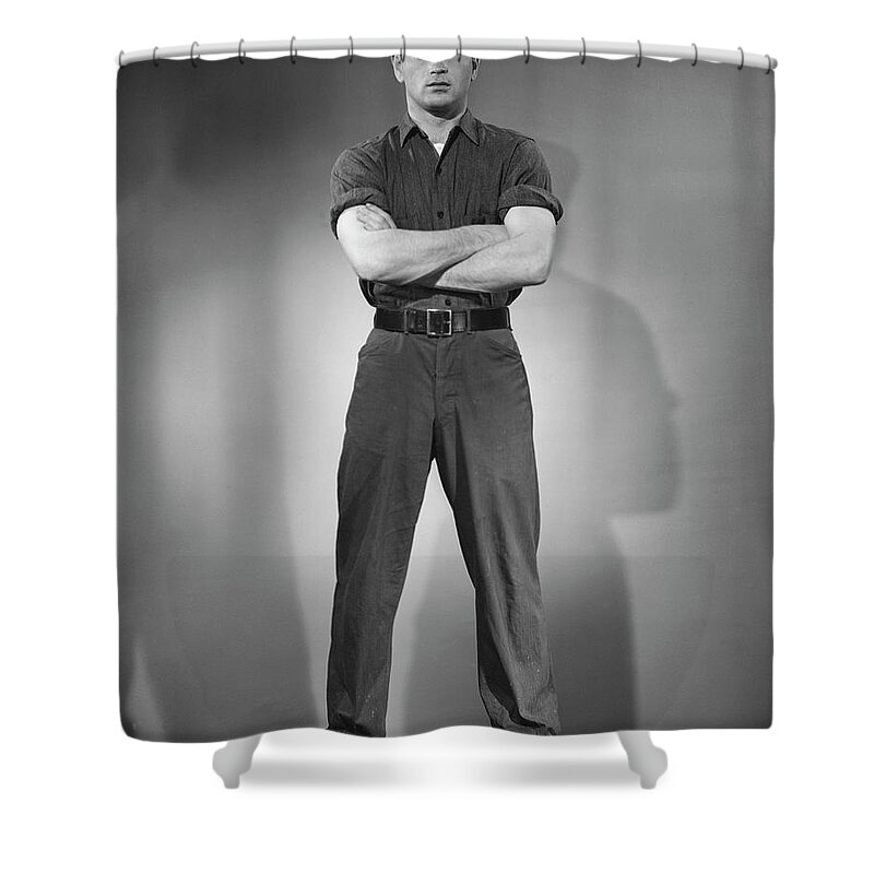 People Shower Curtain featuring the photograph Man Standing Warms Crossed At Chest by George Marks