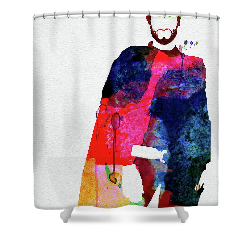 Movies Shower Curtain featuring the mixed media Man with no Name Watercolor by Naxart Studio