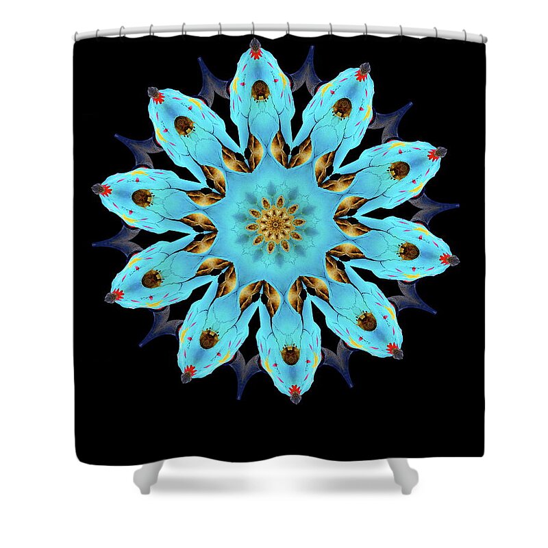 Abstract Shower Curtain featuring the pyrography Mandala of Blue by Harry Moulton