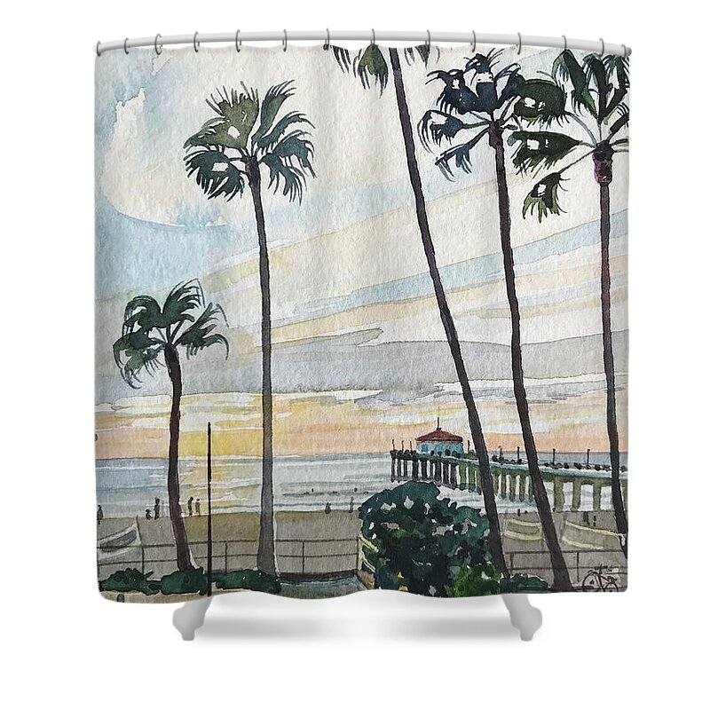 Manhattan Beach Shower Curtain featuring the painting Manhattan Beach #2 by Luisa Millicent