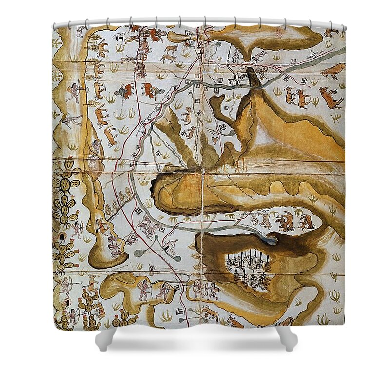 16 16th Xvi Xvith Sixteenth Century Shower Curtain featuring the drawing Map of Michoacan bishopric -Mexico-. Madrid, History Academy. by Album