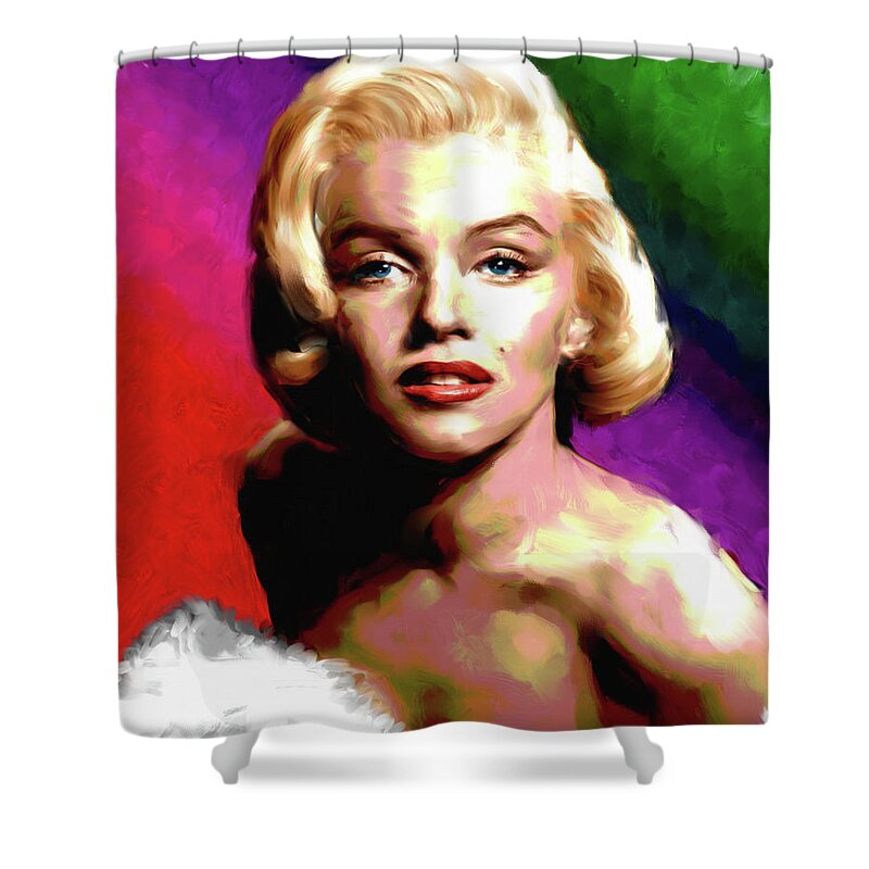 Marilyn Shower Curtain featuring the painting Marilyn Monroe painting by Stars on Art