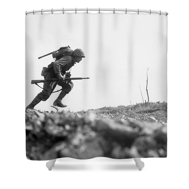 Marine Shower Curtain featuring the photograph Marine Dash On Okinawa by War Is Hell Store