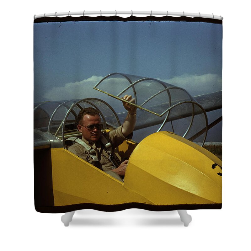 Glider Shower Curtain featuring the painting Marine glider pilot in training by Palmer, Alfred T
