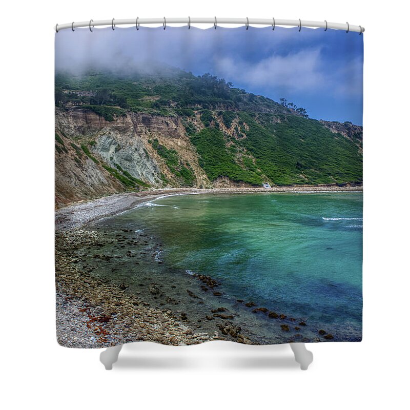 Beach Shower Curtain featuring the photograph Marine Layer over Bluff Cove by Andy Konieczny