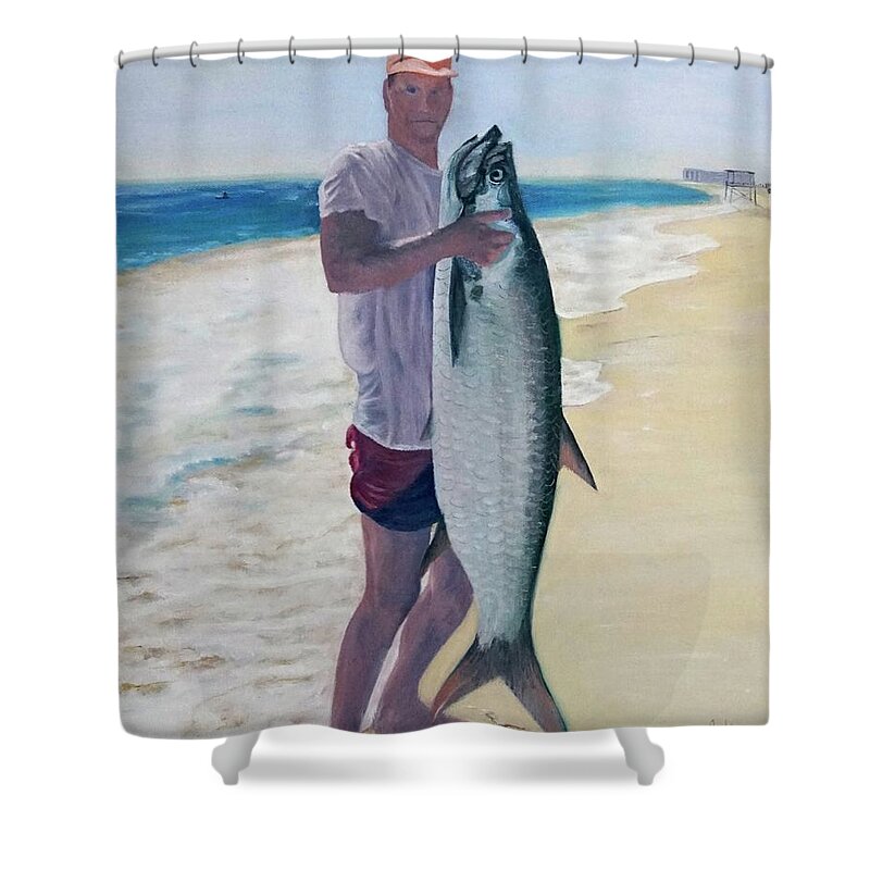 Tarpon Shower Curtain featuring the painting Mark's Catch by Mike Jenkins