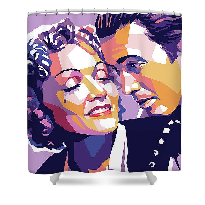 James Stewart Shower Curtain featuring the digital art Marlene Dietrich and James Stewart by Movie World Posters