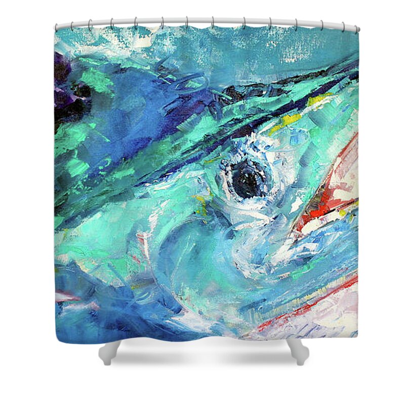 Marlin Shower Curtain featuring the painting Marlin Three by Alan Metzger