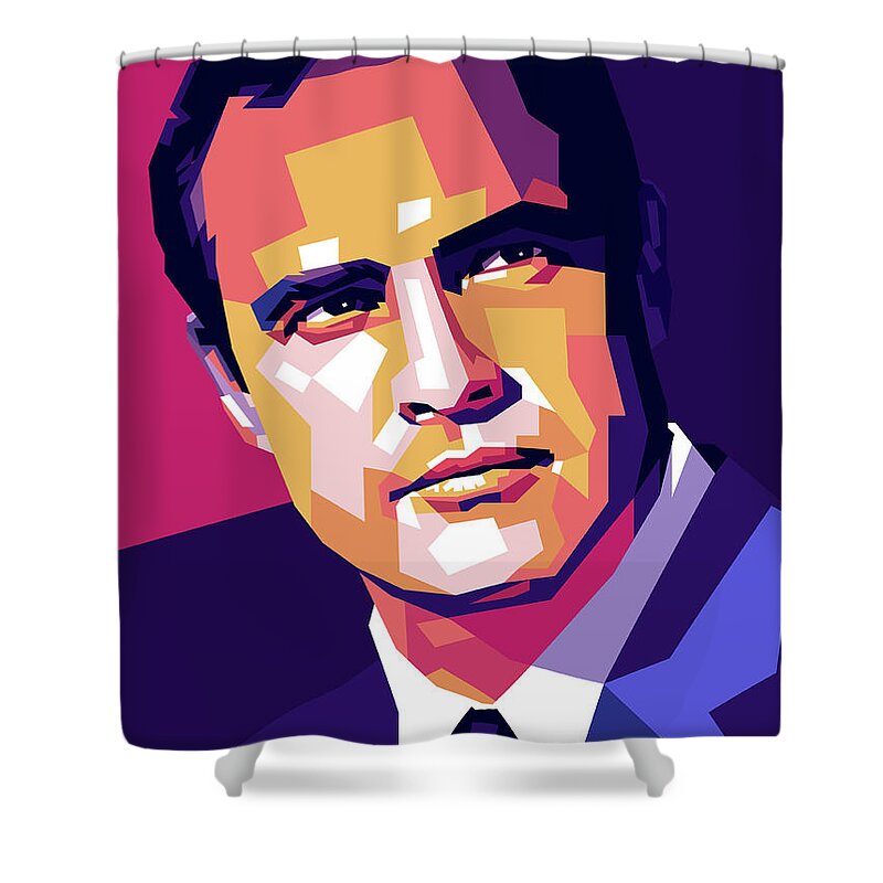 Marlon Shower Curtain featuring the digital art Marlon Brando illustration by Stars on Art