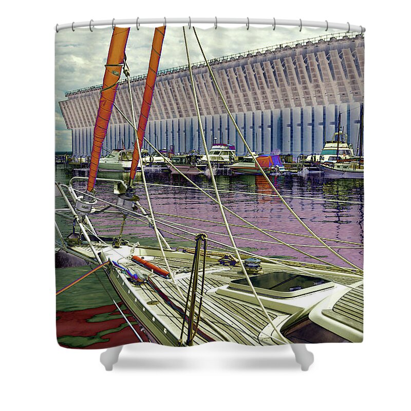 Ore Dock Shower Curtain featuring the photograph Marquette Ore Dock Lower Harbor. by Tom Kelly