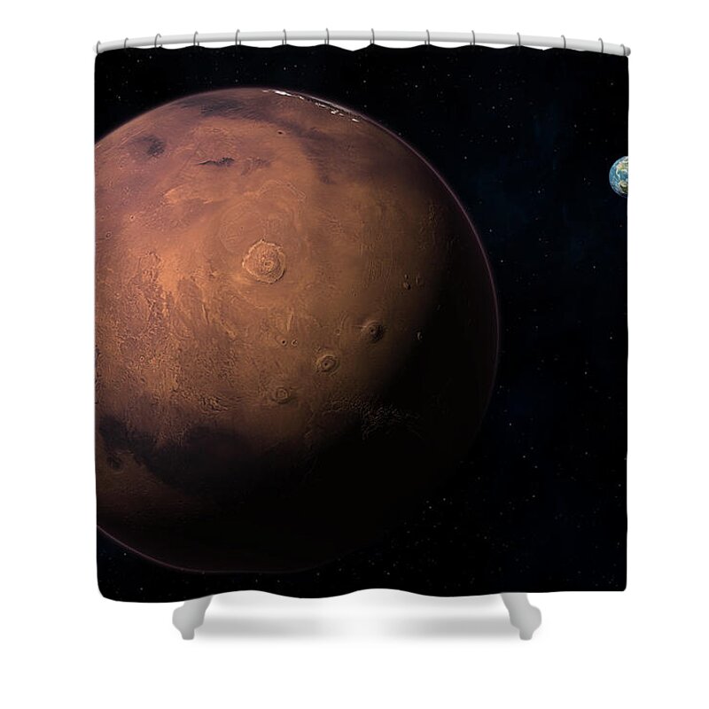 Globe Shower Curtain featuring the digital art Mars And Earth by Bjorn Holland