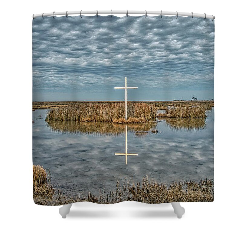 Poquoson Shower Curtain featuring the photograph Marsh Cross by Jerry Gammon
