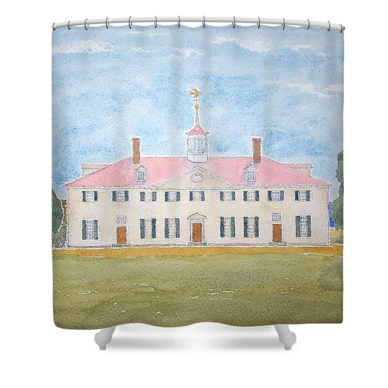 Watercolor Shower Curtain featuring the painting Martha's House of Lore by John Klobucher