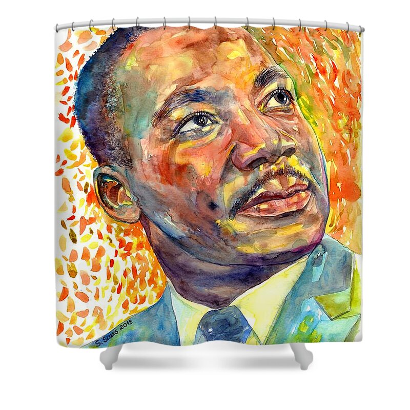 Martin Luther King Jr Shower Curtain featuring the painting Martin Luther King Jr portrait by Suzann Sines