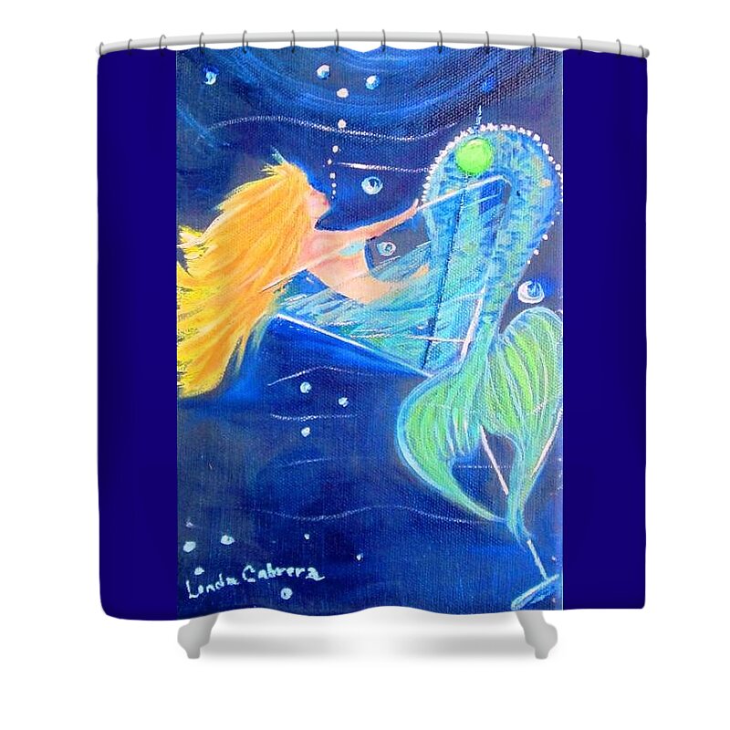 Cocktail Shower Curtain featuring the painting Martini Mermaid by Linda Cabrera