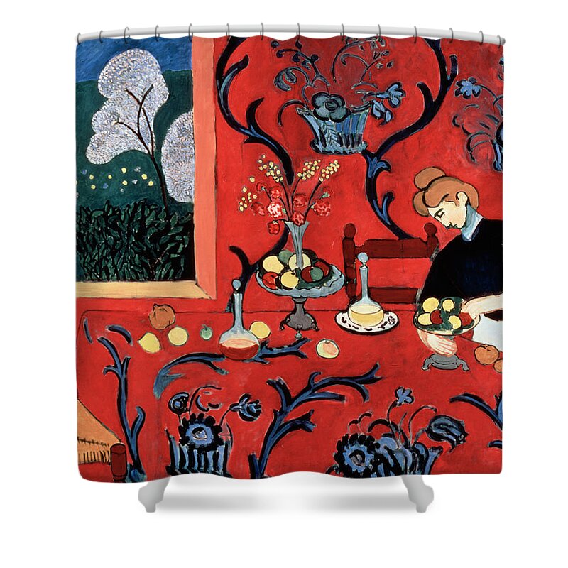 Art Of Hermitage Museum Shower Curtain featuring the painting Matisse, Henri - The Red Room Harmony in Red by Hermitage Museum