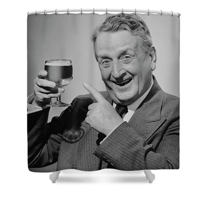 Mature Adult Shower Curtain featuring the photograph Mature Man Wglass Of Beer by George Marks