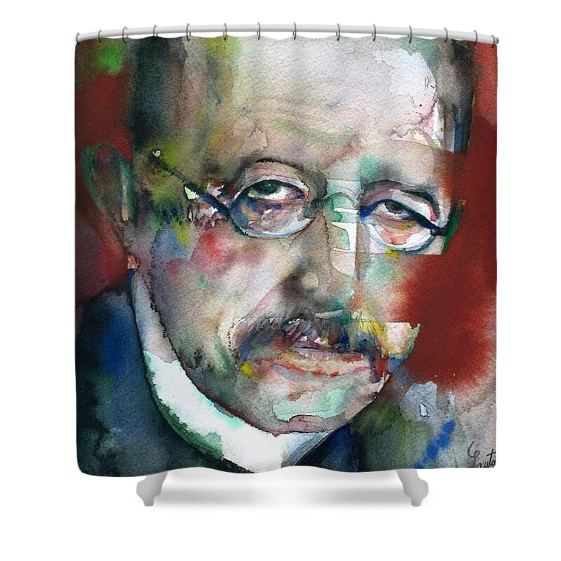 Max Planck Shower Curtain featuring the painting MAX PLANCK - watercolor portrait by Fabrizio Cassetta