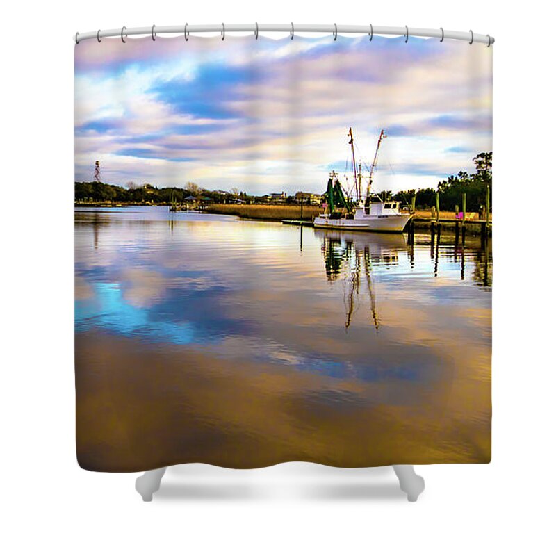 Mcclennanville Sunset Pano Shower Curtain featuring the photograph McClellanville Sunset Horizon by Norma Brandsberg