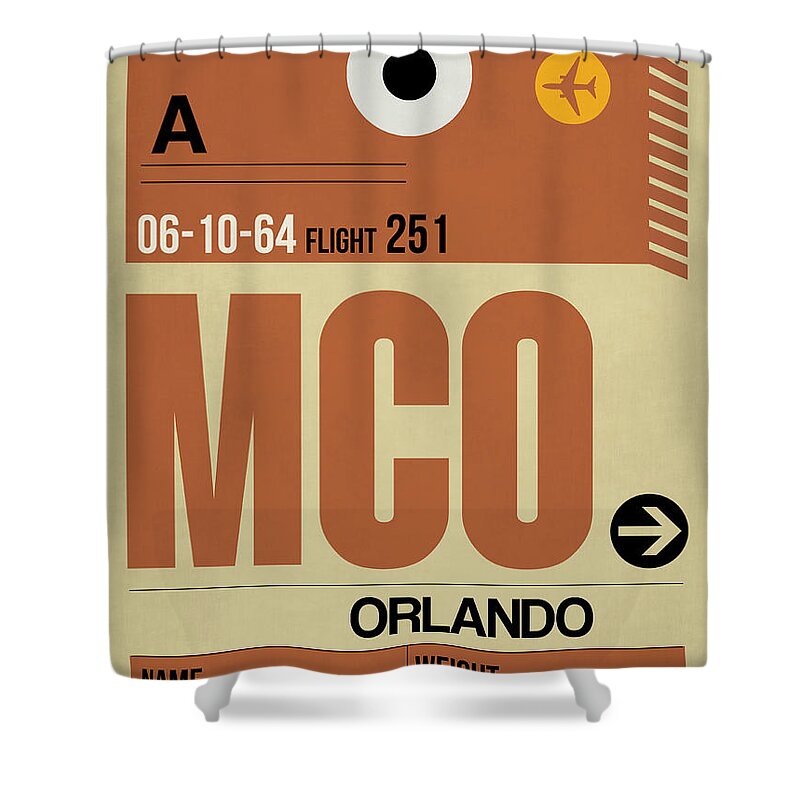 Orlando Shower Curtain featuring the digital art MCO Orlando Luggage Tag I by Naxart Studio