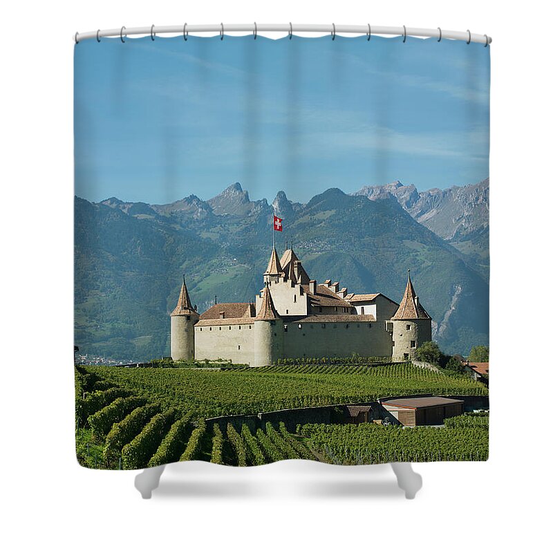 Tranquility Shower Curtain featuring the photograph Medieval Castle Of Aigle In Vineyards by Buena Vista Images