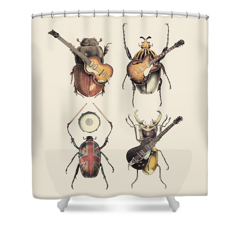 Beetles Shower Curtain featuring the digital art Meet the Beetles by Eric Fan
