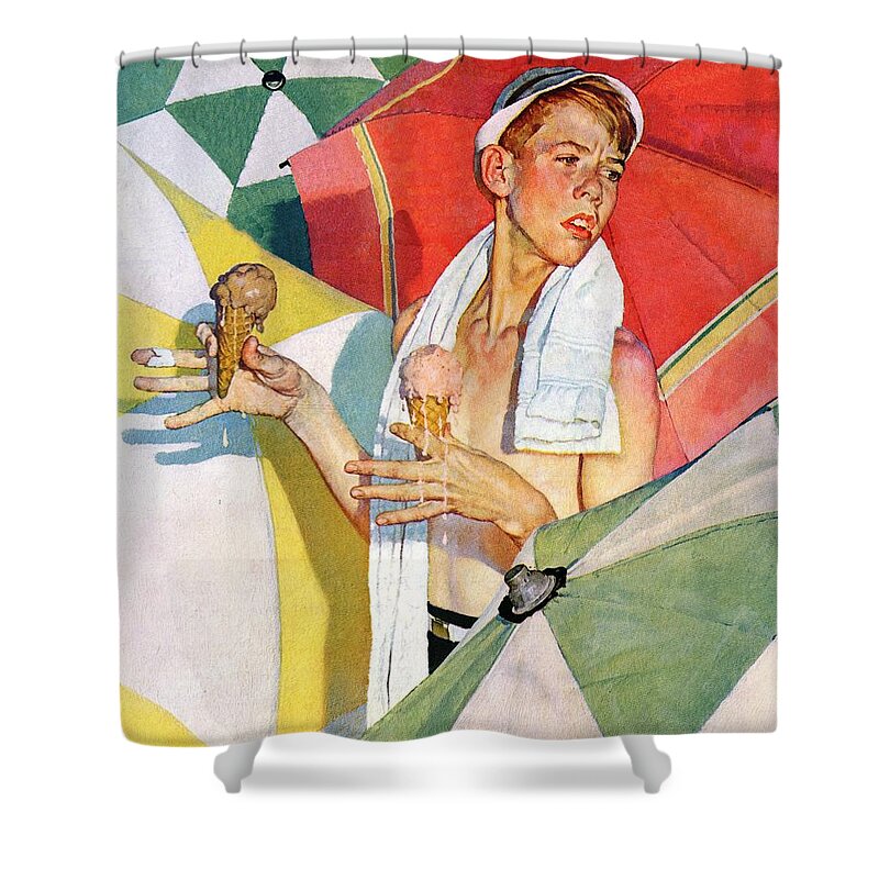 Beaches Shower Curtain featuring the painting melting Ice Cream Or joys Of Summer by Norman Rockwell