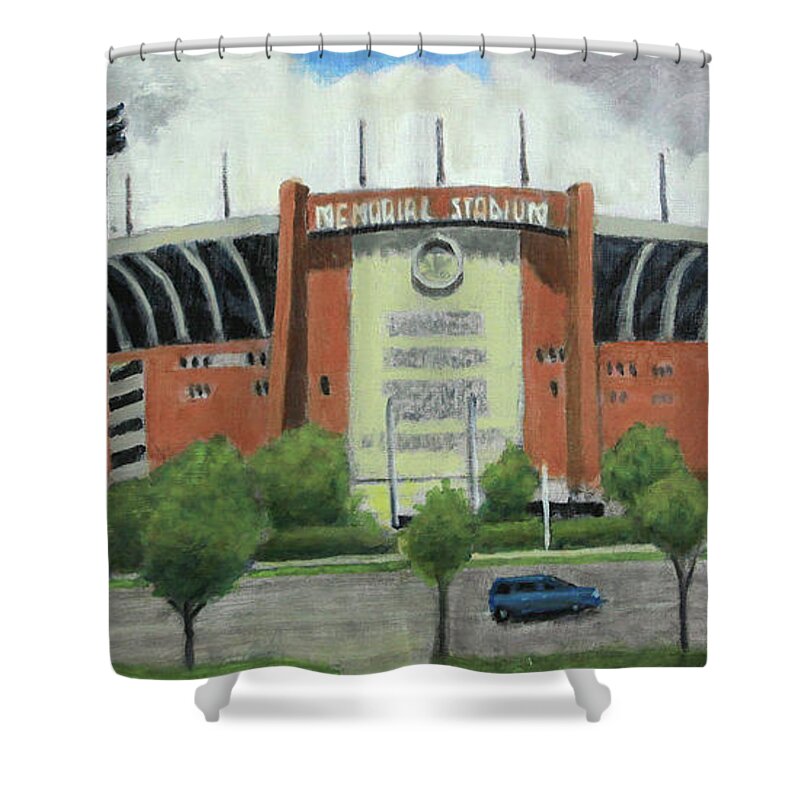 Baltimore Shower Curtain featuring the painting Memorial Stadium by David Zimmerman